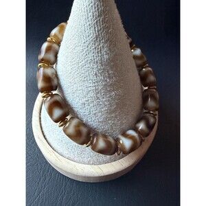 Tibetan Natural Agate Dzi Bracelet Tiger Stripe Wave Pattern Gold Accent 16cm